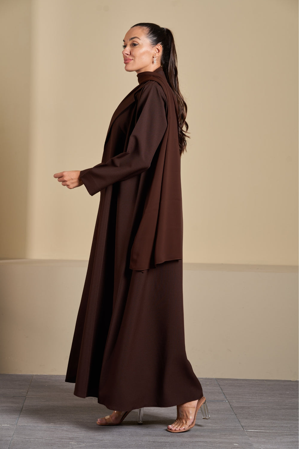 Cast Blazer Abaya in Brown