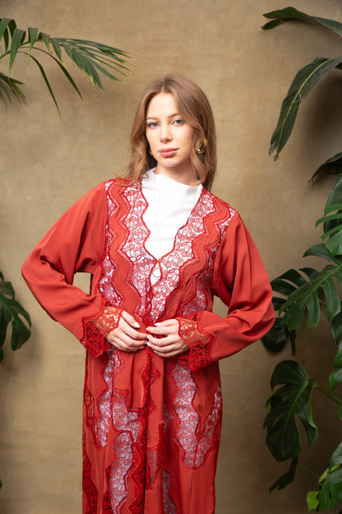 Colette in Amber Lace Abaya