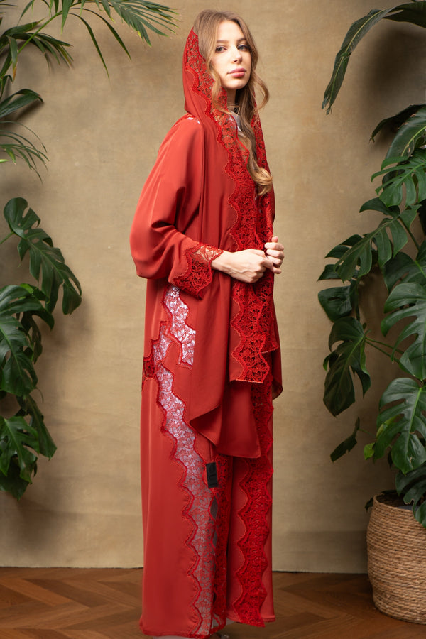 Colette in Amber Lace Abaya