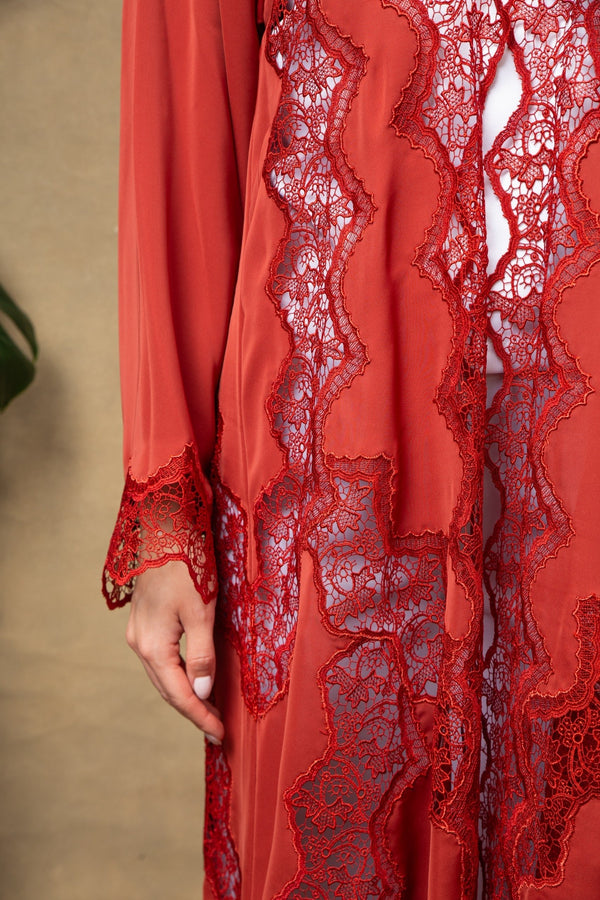 Colette in Amber Lace Abaya