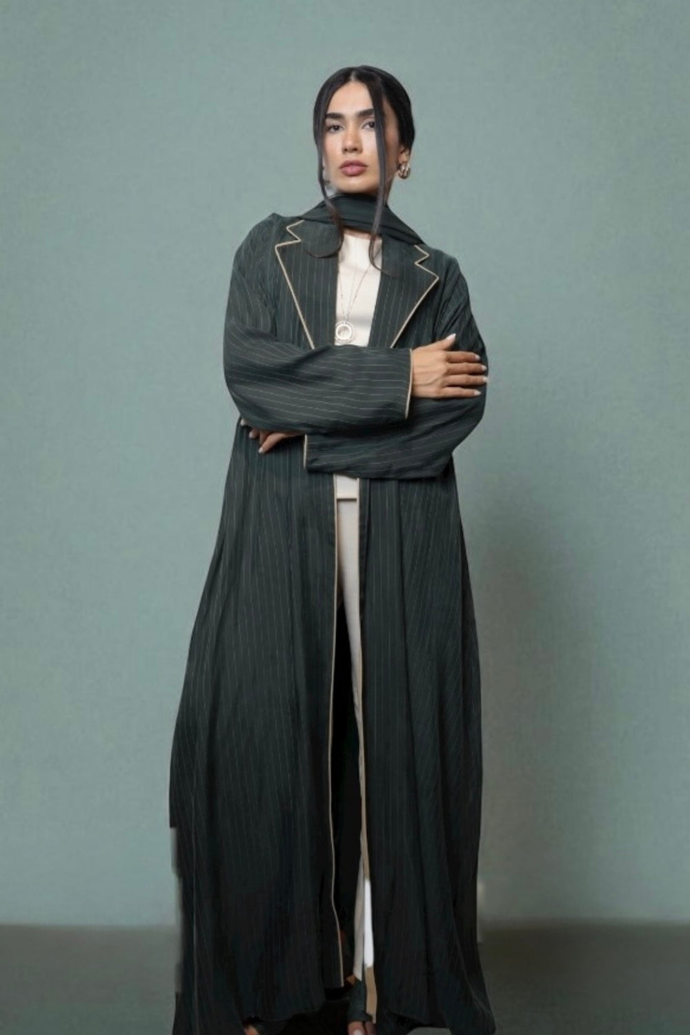Jade Pinstriped Abaya in Emerald Green