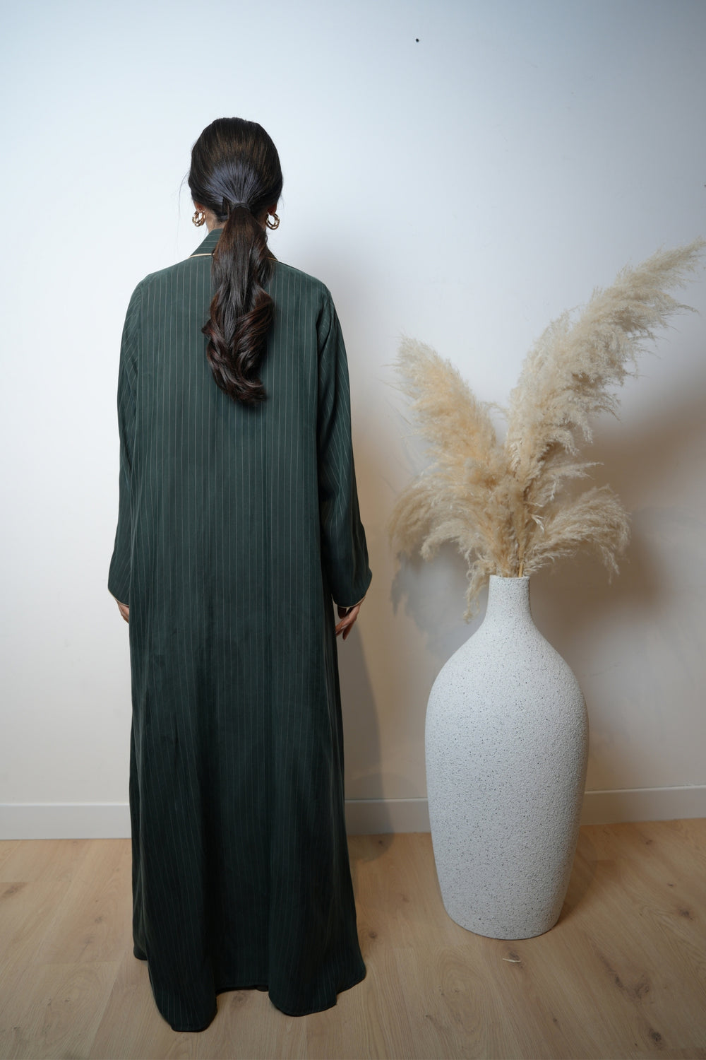 Jade Pinstriped Abaya in Emerald Green