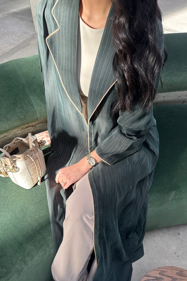 Jade Pinstriped Abaya in Emerald Green