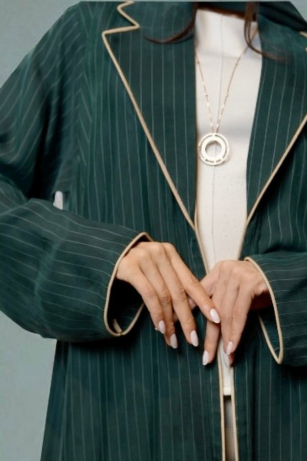 Jade Pinstriped Abaya in Emerald Green