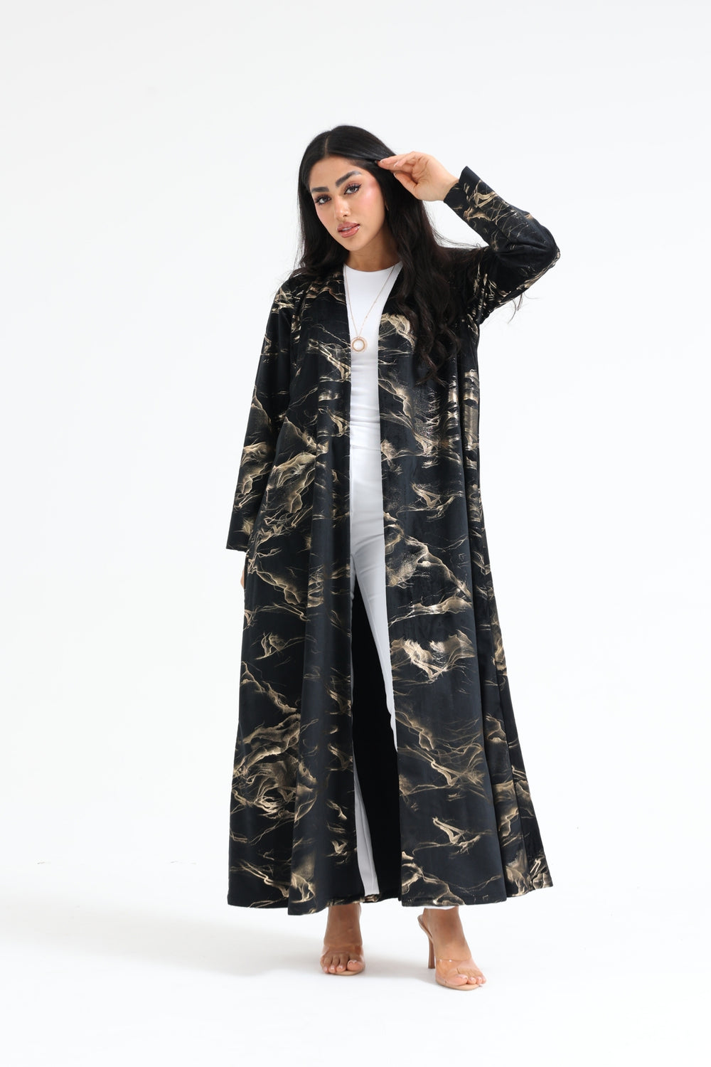 Marble in Black Velvet Abaya