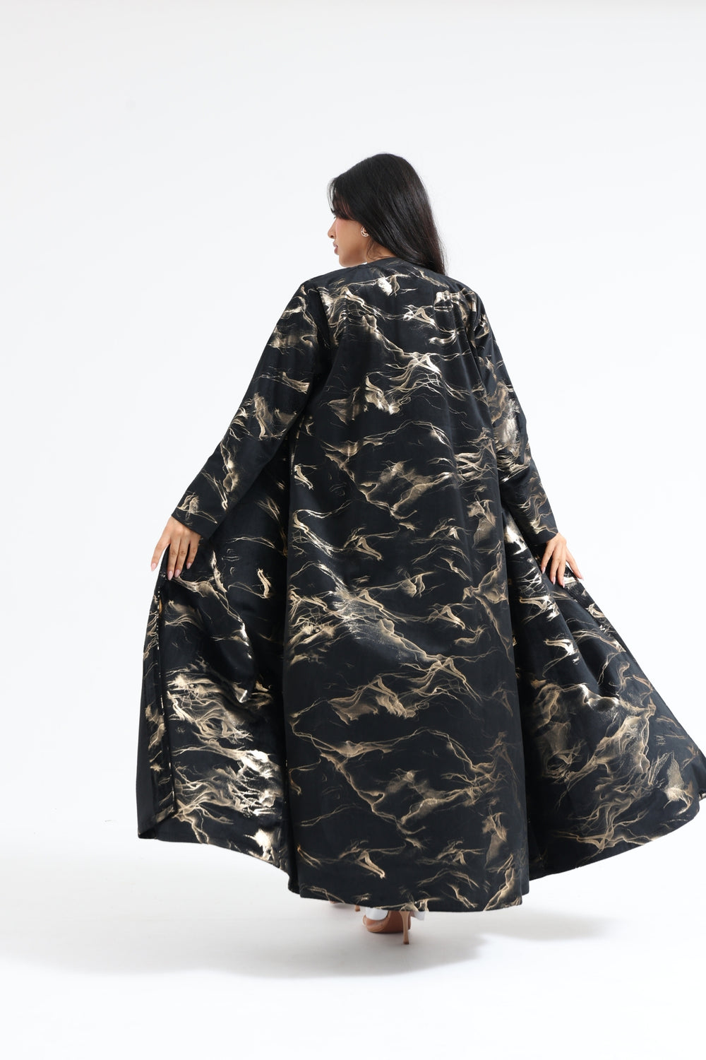 Marble in Black Velvet Abaya
