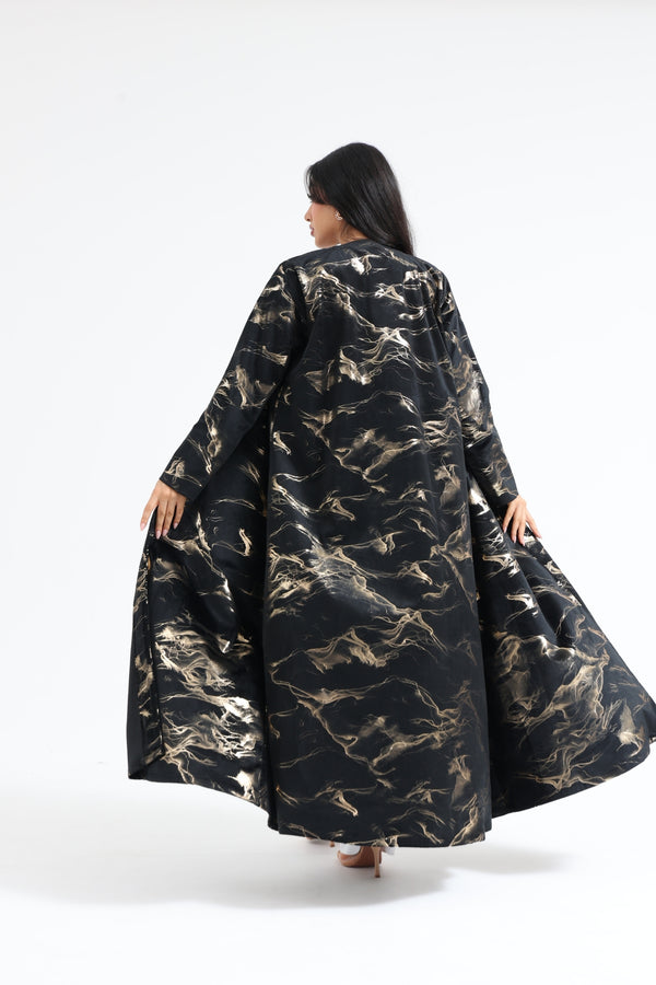 Marble in Black Velvet Abaya