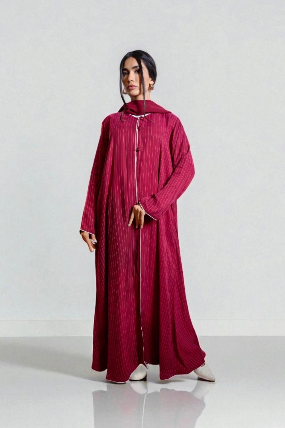 Poppy Pinstriped Abaya in Cherry Red