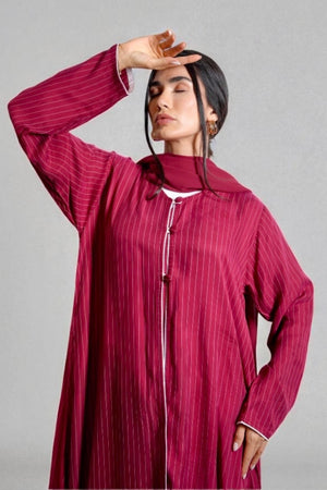 Poppy Pinstriped Abaya in Cherry Red