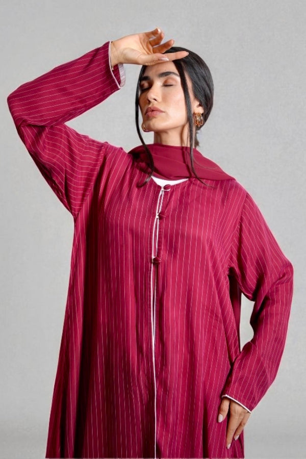 Poppy Pinstriped Abaya in Cherry Red