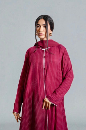 Poppy Pinstriped Abaya in Cherry Red