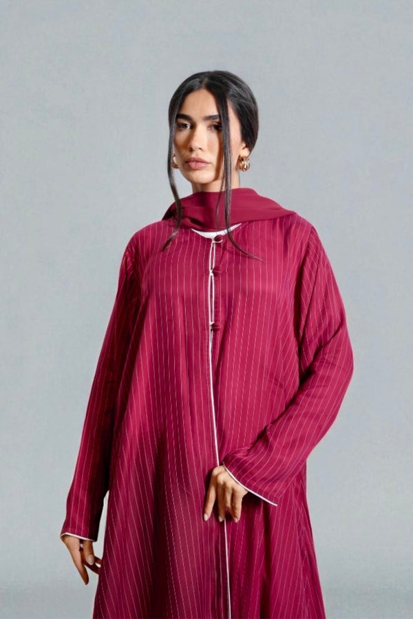 Poppy Pinstriped Abaya in Cherry Red