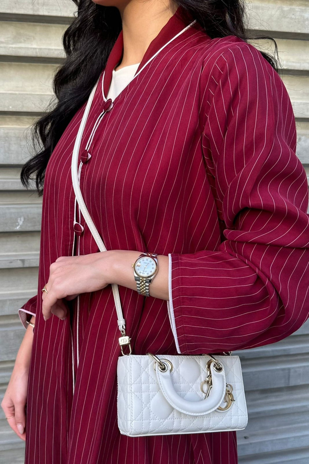 Poppy Pinstriped Abaya in Cherry Red