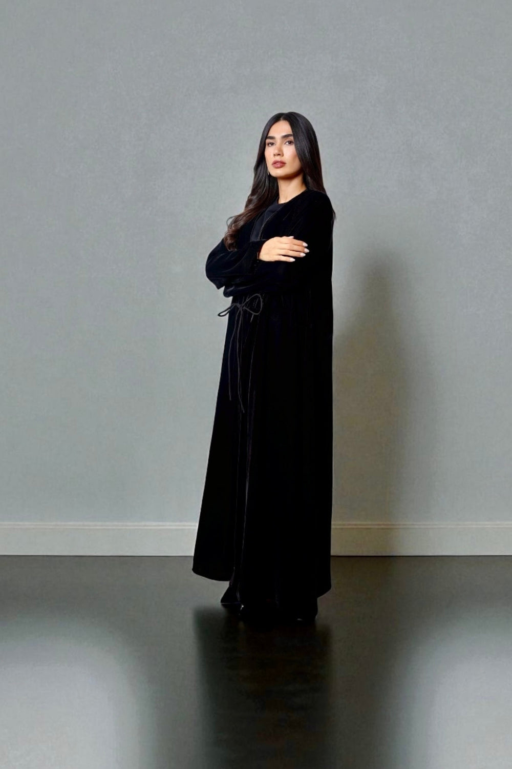 Ribboned Abaya in Black