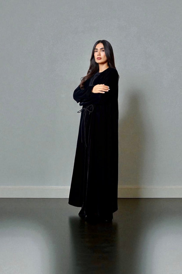 Ribboned Abaya in Black